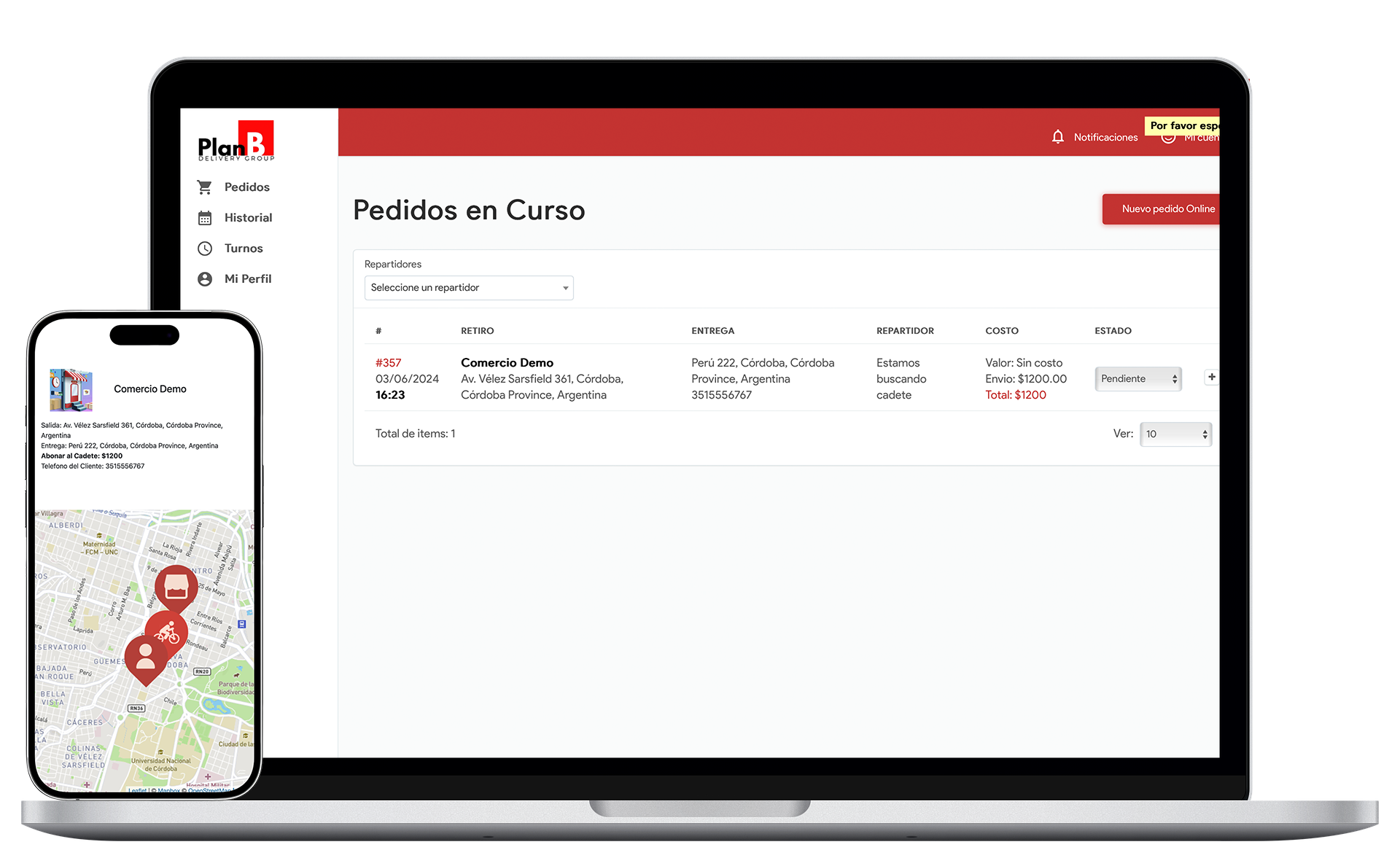 Aplicación PlanB Delivery en dispositivos